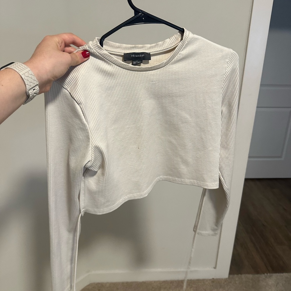 Ribbed Cream Long Sleeve Crop Top